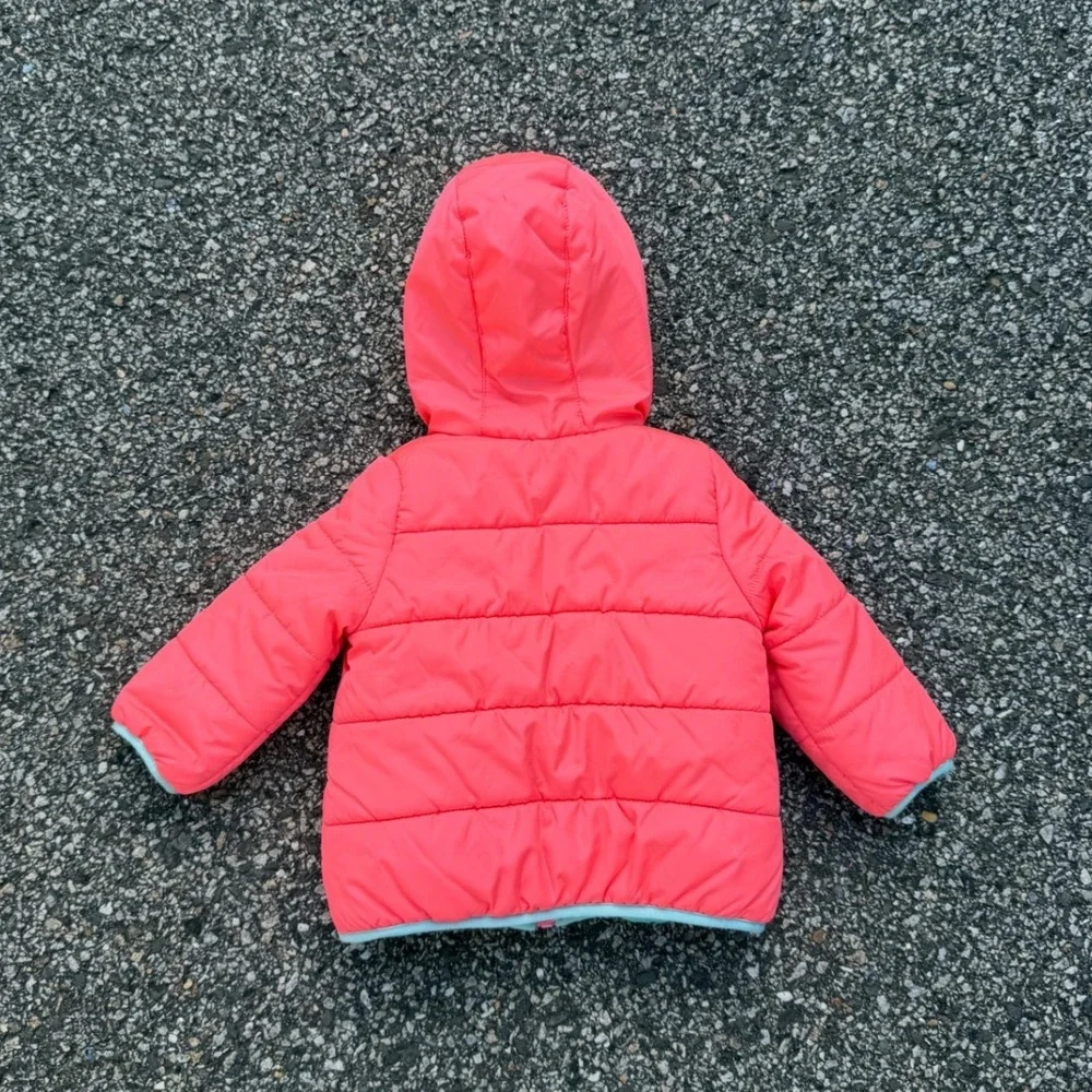 Carters Baby Girls Neon Coral Pink Puffer Jacket Mint Green Fleece Lined 12M